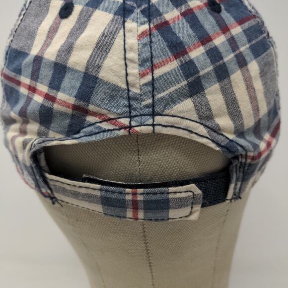 USA Patriotic Blue White Plaid Hat Strapback Cap Embroidered Spell Out - Picture 11 of 13